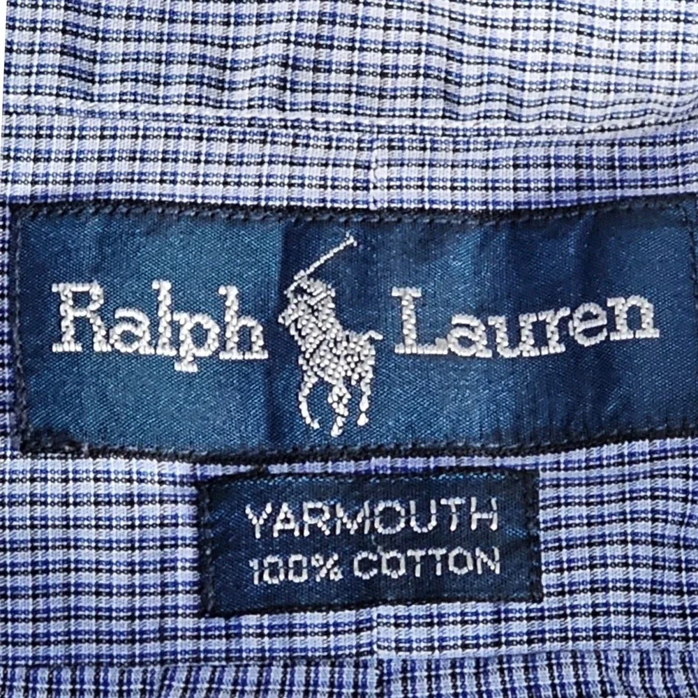 Ralph Lauren Button Down Shirt Mens 17 34/35 Blue Yarmouth Micro Check Cotton - Picture 2 of 10